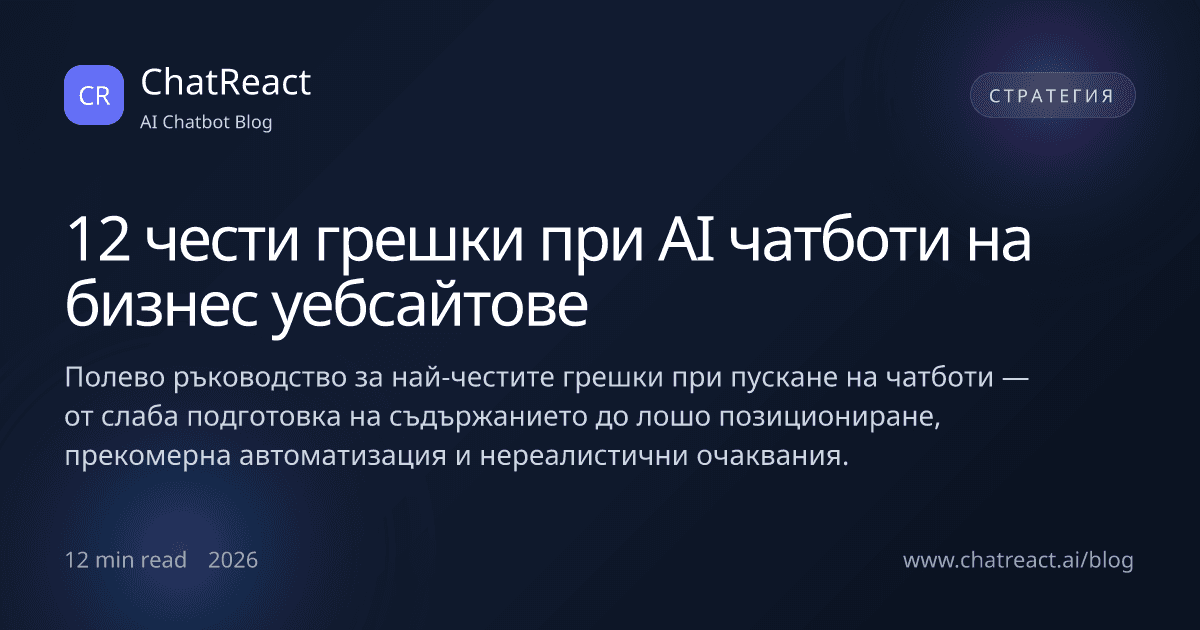 Илюстрация към статията „12 чести грешки при AI чатботи на бизнес уебсайтове"