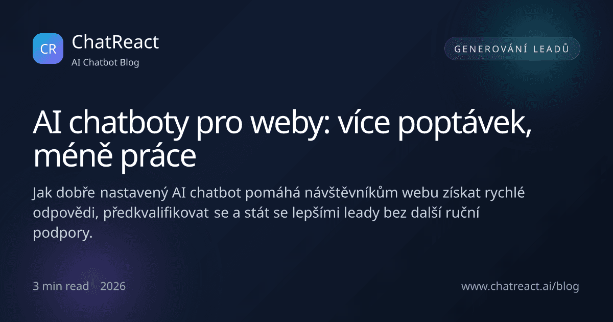Ilustrace článku o AI chatbotu na webu pro více poptávek s menší ruční prací