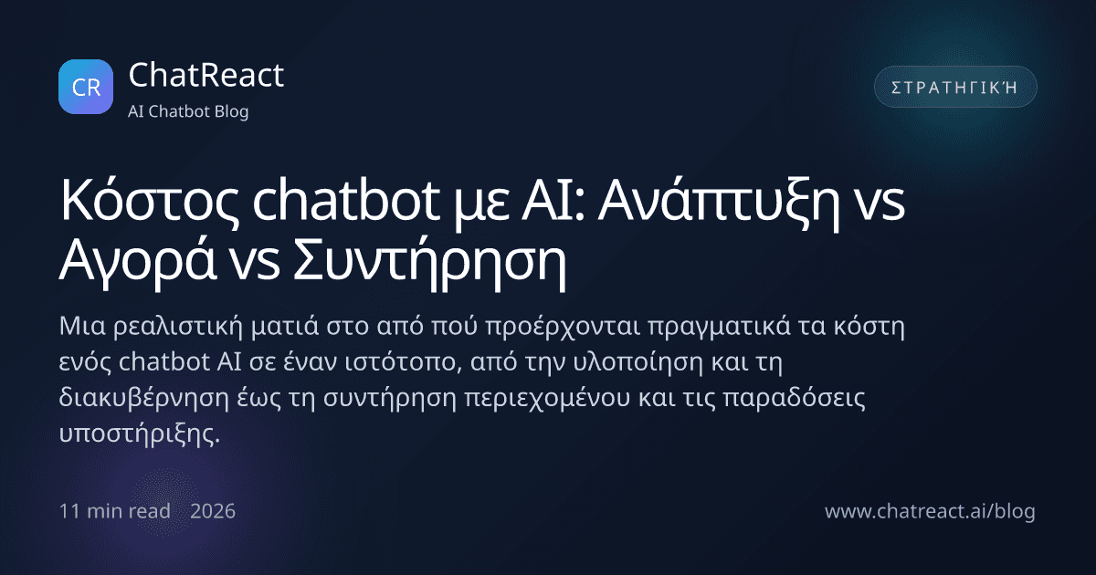 Εικονογράφηση άρθρου: Κόστος chatbot AI — Ανάπτυξη vs Αγορά vs Συντήρηση