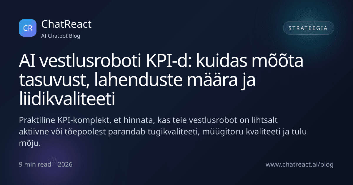 Artikli illustratsioon: AI vestlusroboti KPI-d — kuidas mõõta tasuvust, lahenduste määra ja liidikvaliteeti