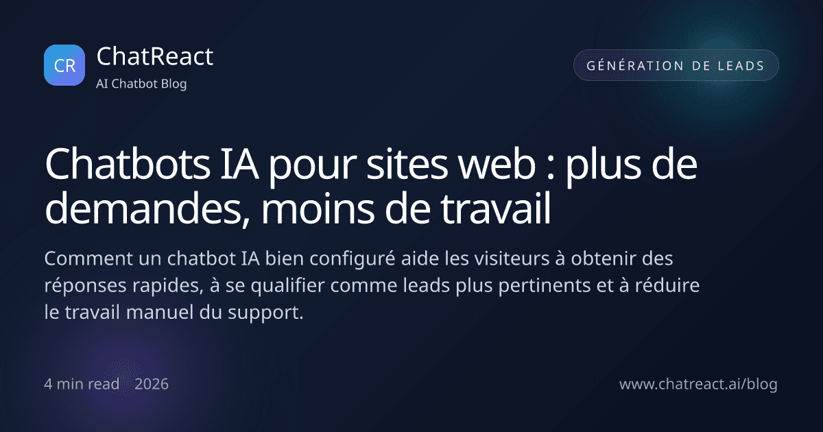 Illustration d'un chatbot IA de site web générant plus de demandes avec moins de travail manuel
