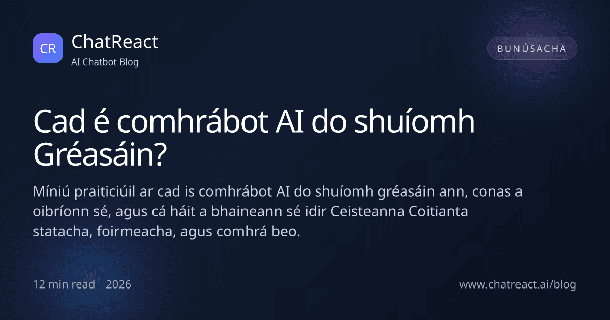 Léaráid an ailt 'Cad é comhrábot AI do shuíomh Gréasáin?'