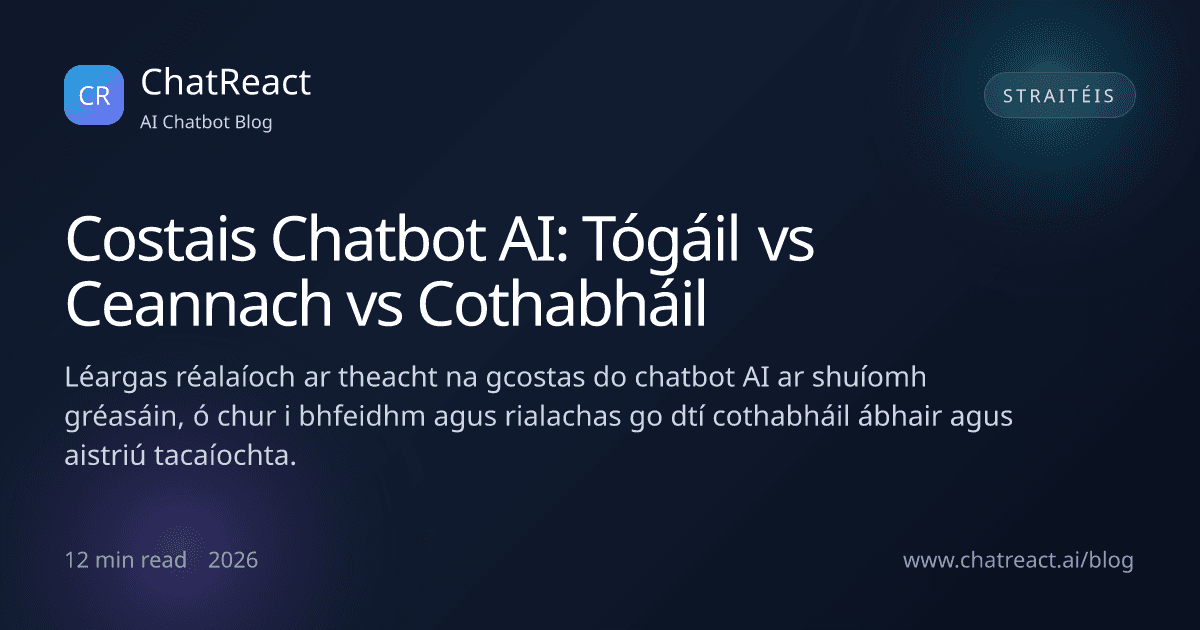 Léaráid alt: Costais Chatbot AI: Tógáil vs Ceannach vs Cothabháil