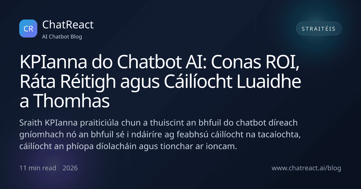 Léiriú alt: KPIanna do Chatbot AI — Conas ROI, Ráta Réitigh agus Cáilíocht Luaidhe a Thomhas