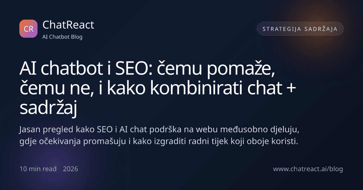 Ilustracija članka: AI chatbot i SEO: čemu pomaže, čemu ne, i kako kombinirati chat + sadržaj