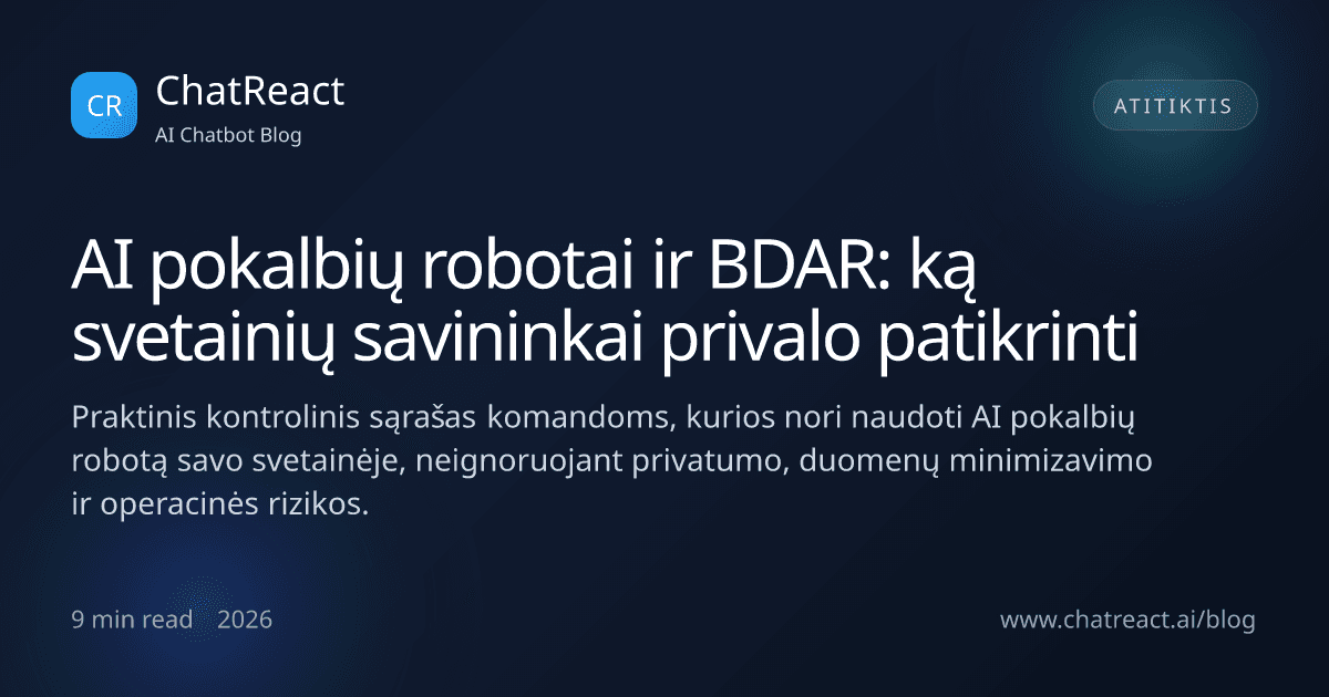 AI pokalbių robotai ir BDAR: ką svetainių savininkai privalo patikrinti — straipsnio iliustracija