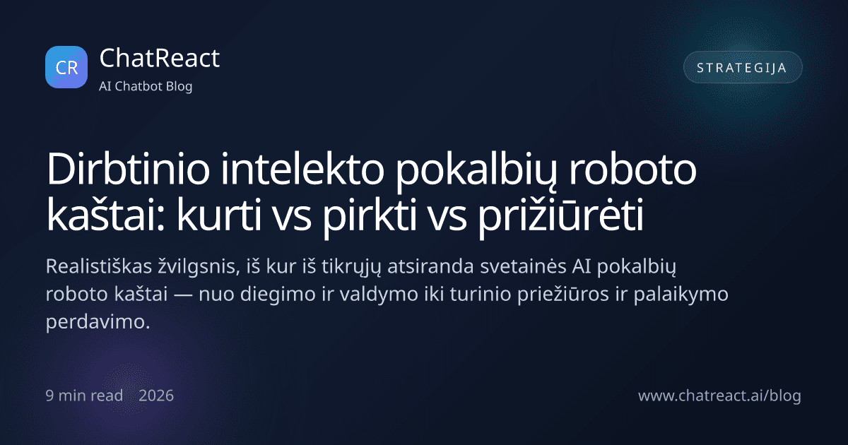 Dirbtinio intelekto pokalbių roboto kaštai: kurti vs pirkti vs prižiūrėti — straipsnio iliustracija