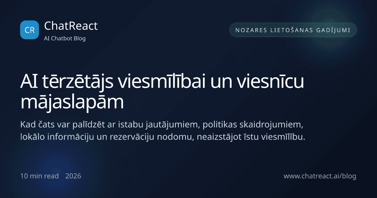 Ilustrācija: AI tērzētājs viesmīlībai un viesnīcu mājaslapām