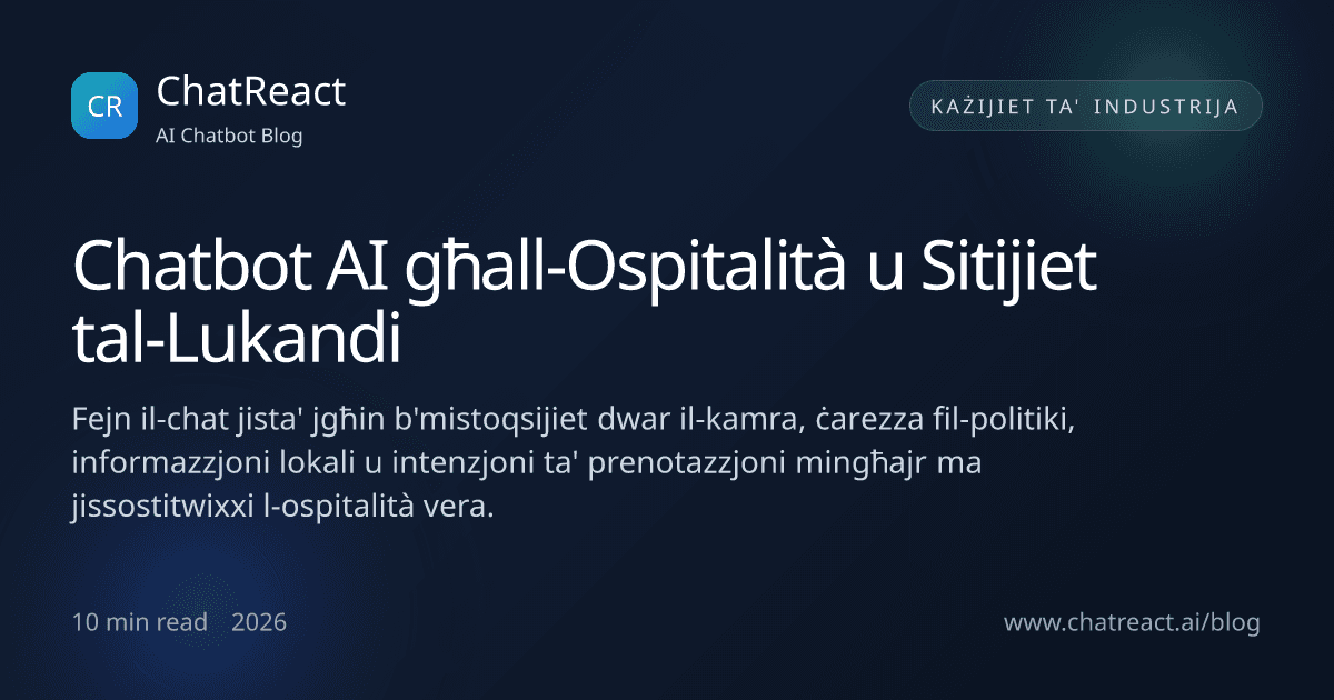 Illustrazzjoni ta' artiklu Chatbot AI għall-Ospitalità u Sitijiet tal-Lukandi