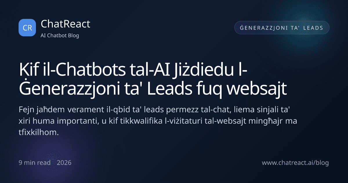 Illustrazzjoni għall-artiklu 'Kif il-Chatbots tal-AI Jiżdiedu l-Ġenerazzjoni ta' Leads fuq websajt'