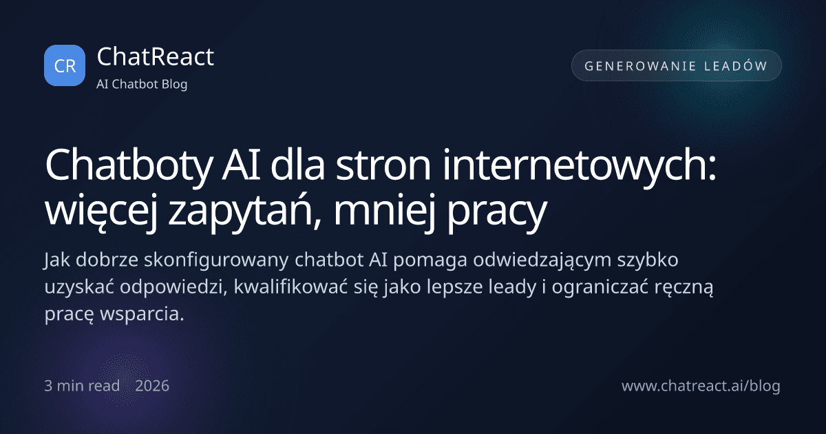 Ilustracja artykułu o chatbocie AI na stronie internetowej, który generuje więcej zapytań przy mniejszej pracy ręcznej