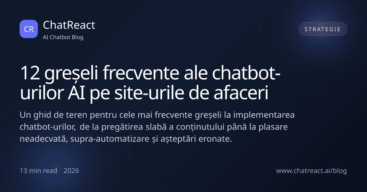 Ilustrație a articolului 12 greșeli frecvente ale chatbot-urilor AI pe site-urile de afaceri