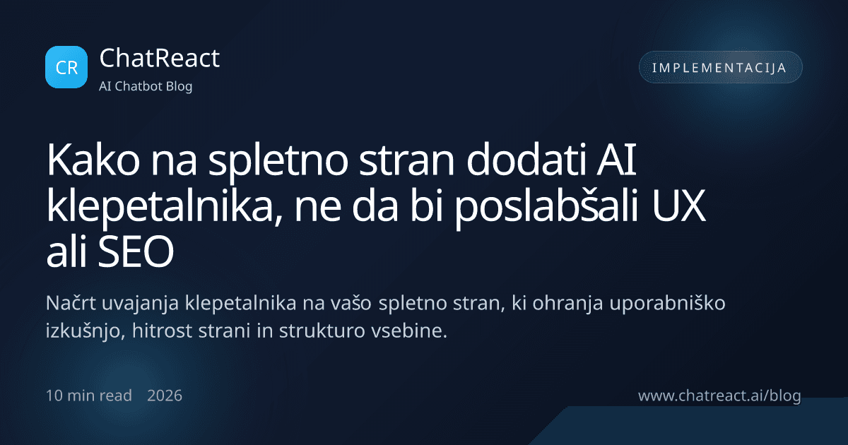 Ilustracija članka: Kako na spletno stran dodati AI klepetalnika, ne da bi poslabšali UX ali SEO