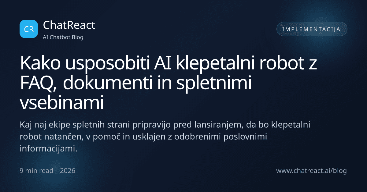 Ilustracija članka: Kako usposobiti AI klepetalni robot z FAQ, dokumenti in spletnimi vsebinami