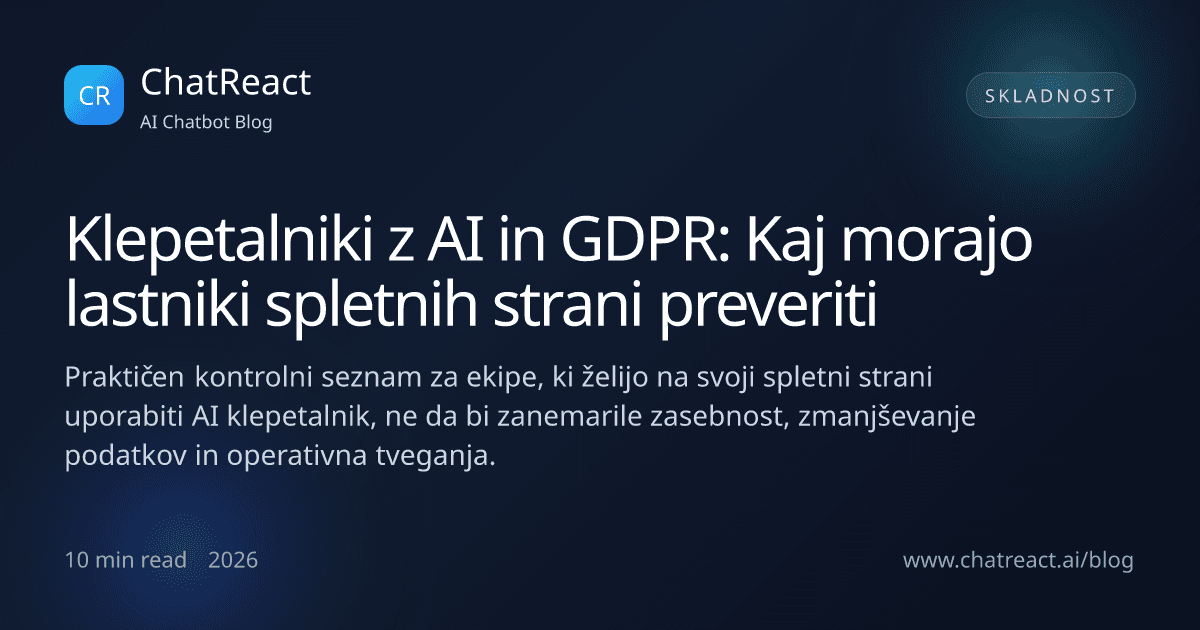 Ilustracija članka: AI klepetalniki in GDPR — kaj morajo lastniki spletnih strani preveriti