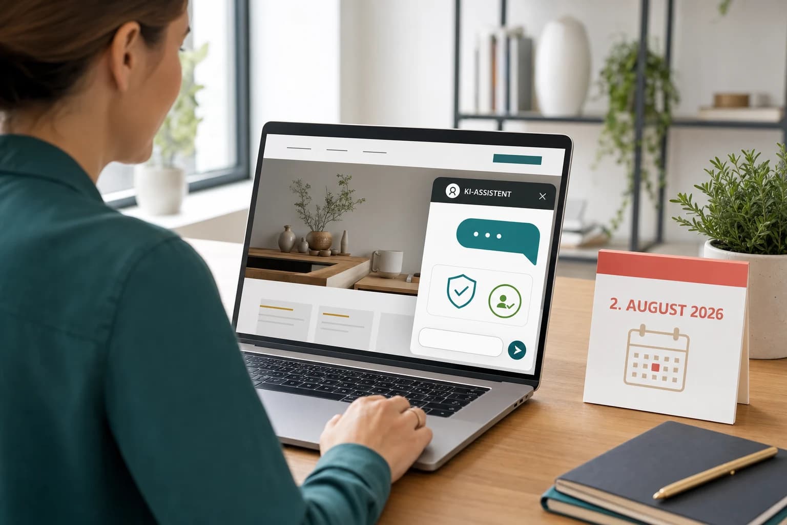 Website-Betreiberin prüft die AI-Act-Transparenz eines KI-Chatbots vor dem 2. August 2026